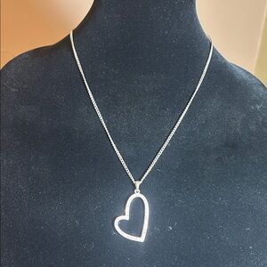 Vintage Icing Silver Open Heart Pendant Necklace With Rhinestones Y2K